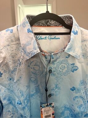 Robert Graham Turquoise Floral Dress Shirt with Blue Accents